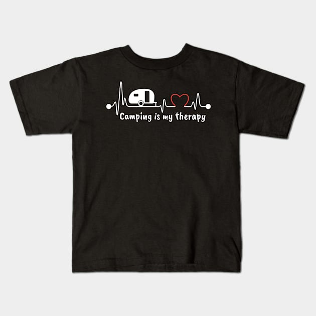 Camper Heartbeat - Camping Is My Therapy Kids T-Shirt by Whimsical Frank